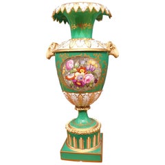 Vase Minton du 19ème siècle à tête de bélier peint à la main en vert