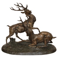 Deers Bronze Sculpture by Edouard Delabrièrre, France, 19th Century