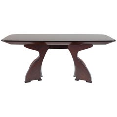 Stunning Italian Modern Rosewood and Black Opaline Glass Dining Table