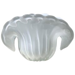 Extra Large Vintage Murano Formia Italian 70s Shell Clam Bowl Opal White Glass