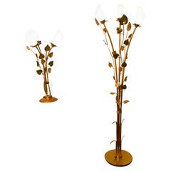 Pair of French Toleware Lamps with Leaves in the Orangery Style, Floor and Table