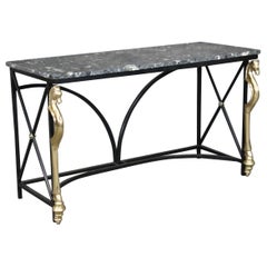 Retro Maison Charles Style Brass Horse and Steel Verdi Marble Console Table circa 1970