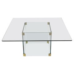 Vintage Mid-Century Modernist Pace Glass Coffee Table with Glass Pedestal Base
