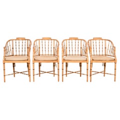 Used Faux Bamboo and Cane Regency Tub Armchairs Attributed to Baker Furniture