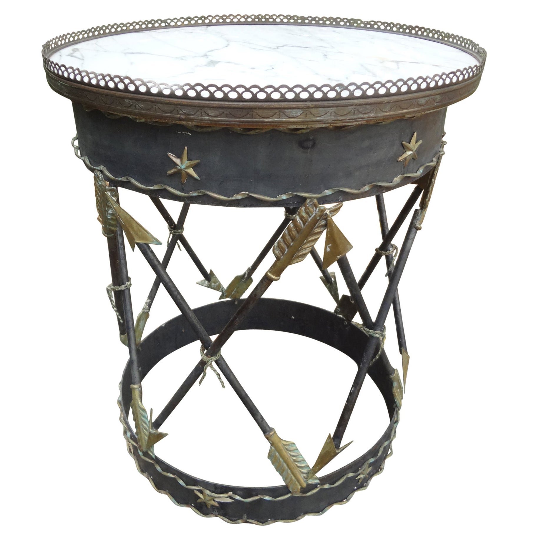 Italienischer Tisch aus Eisen und Zinn im neoklassischen Stil mit Pfeilen 