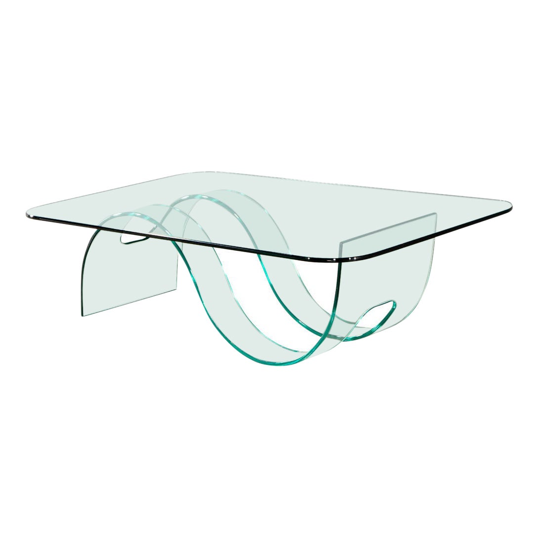 Modern Sculpted Curved Glass Coffee Table For Sale