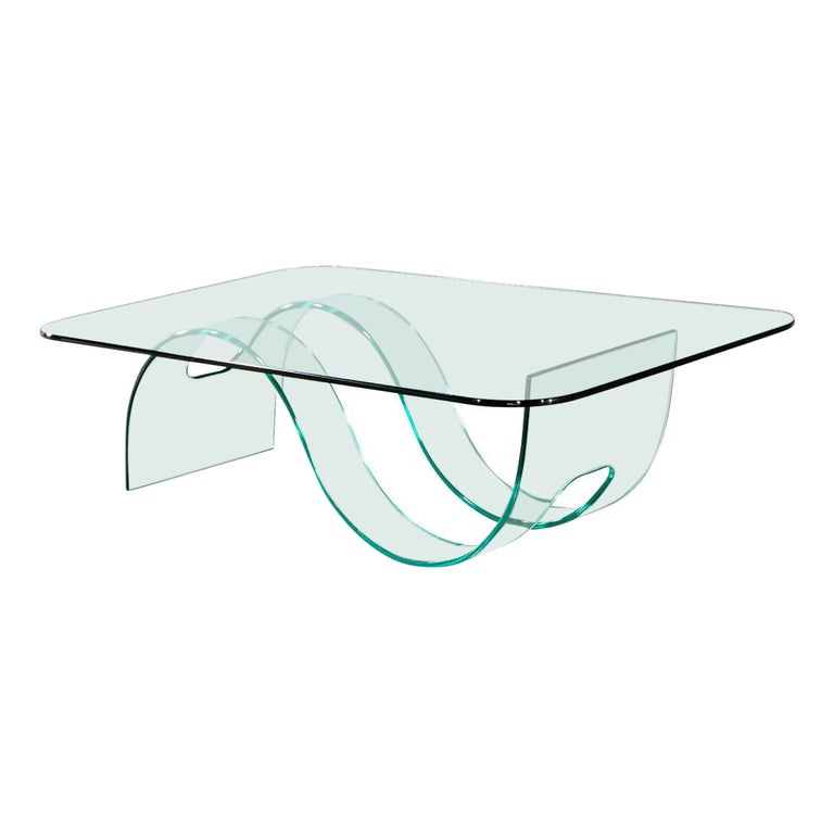 Modern Sculpted Curved Glass Coffee Table For Sale at 1stDibs