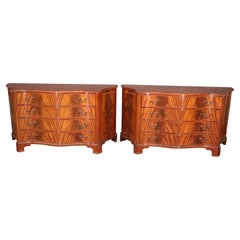 Beautiful Pair Flame Mahogany Serpentine Front Sheraton Style Dressers Commodes