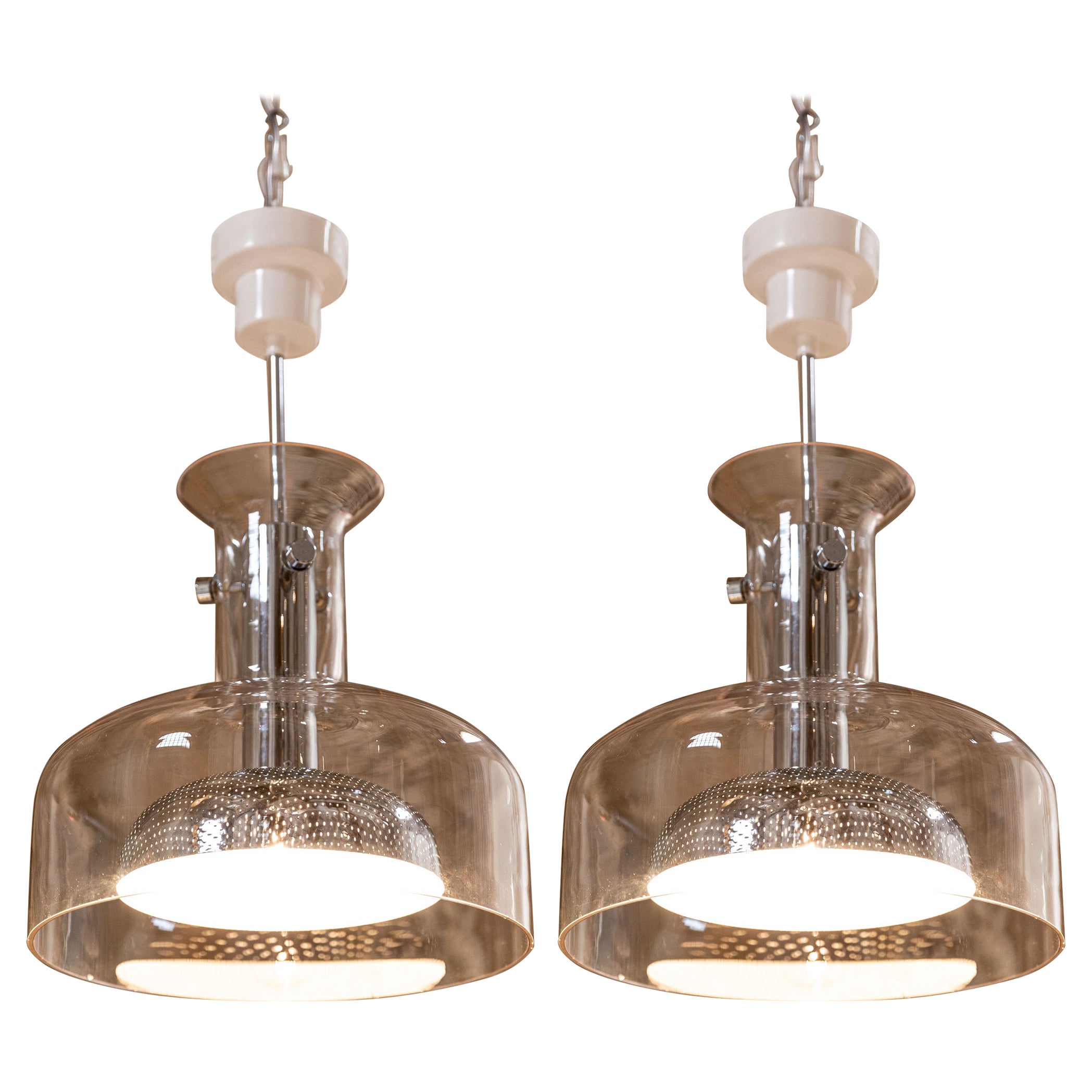 Mid-Century Modern Pair of Crystal Pendant Lights by Anders Pehrson for Ateljè Lyktan, Sweden 1970 For Sale