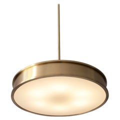 Bespoke Modernist Circular Pendant Light in Brushed Brass and Opal Glass, 2018