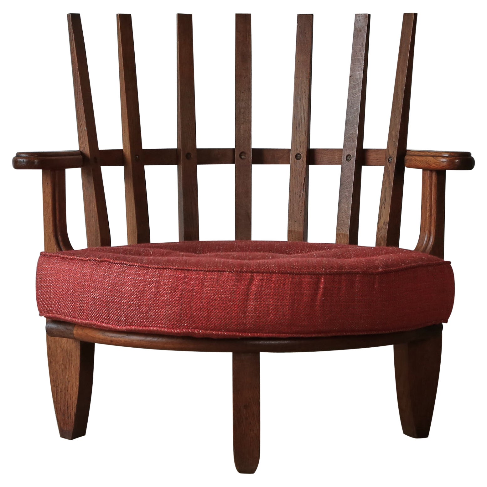 Guillerme et Chambron Oak Tricoteuse Corner Chair, France, 1960s  For Sale