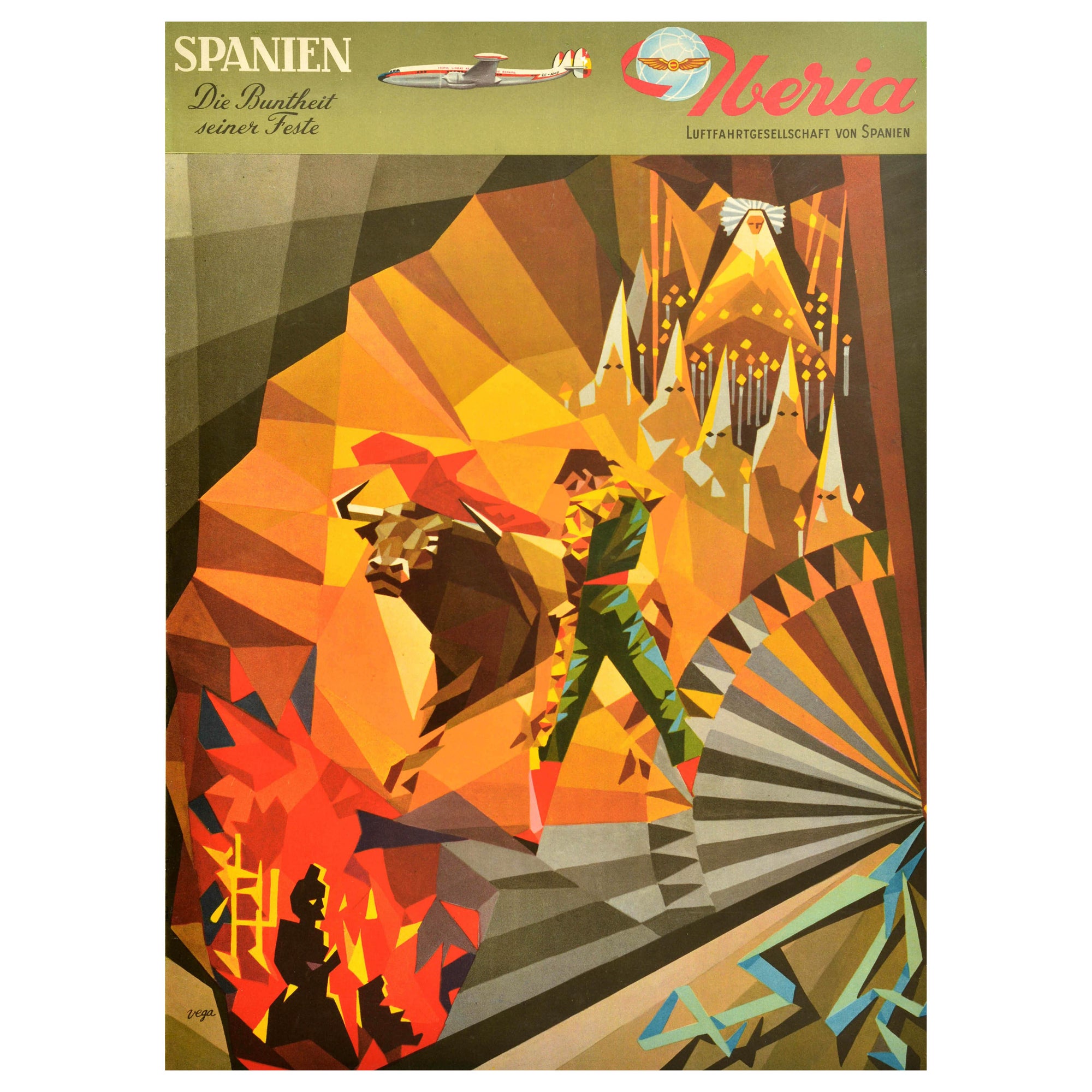 Original Vintage Travel Poster Colourful Spanish Festivals Iberia Airlines Spain