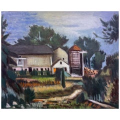 Frederick R. Childs "Farm Buildings" Midcentury Landscape Oil Painting