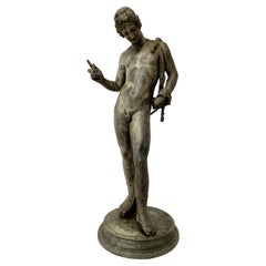 19th C Italian Grand Tour Bronze Figure Narcissus Signed Fonderia Amodio, Napoli