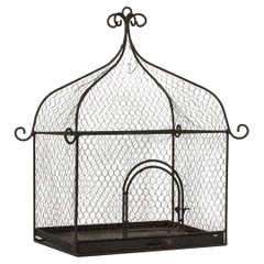 Mid-20th Century French Iron and Wire Bird Cage with Pullout Tray