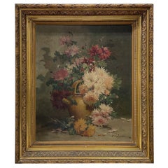 19th Century French Still Life Oil Painting of Flowers by Eugène Henri Cauchois