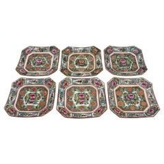 Set of 6 Early 20th Century Rose Canton Square Bread & Butter Plates
