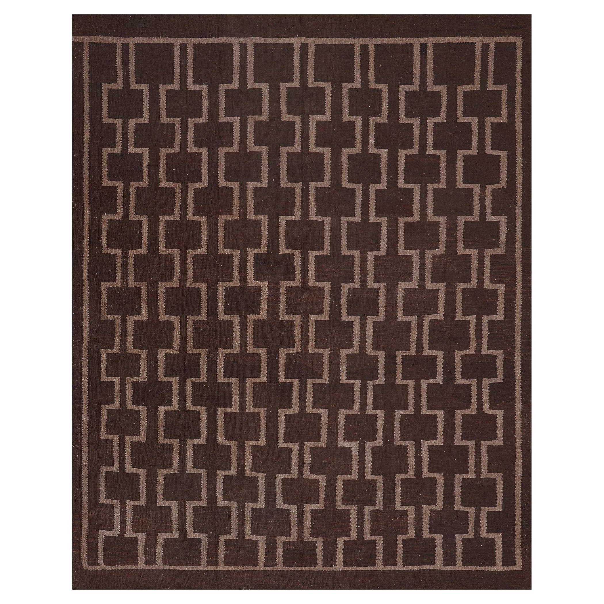 Modern Handwoven Wool Flatweave Rug For Sale