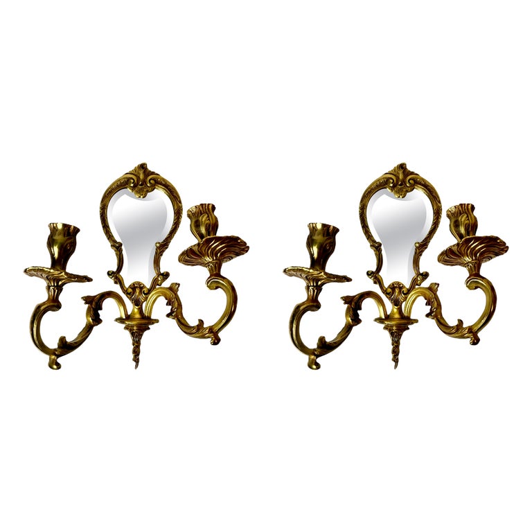 Pair of Gilt Bronze Mirrored Wall Sconces For Sale at 1stDibs