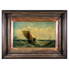 James Webb 19th Century Oil Painting on Board Ship at Sea Framed