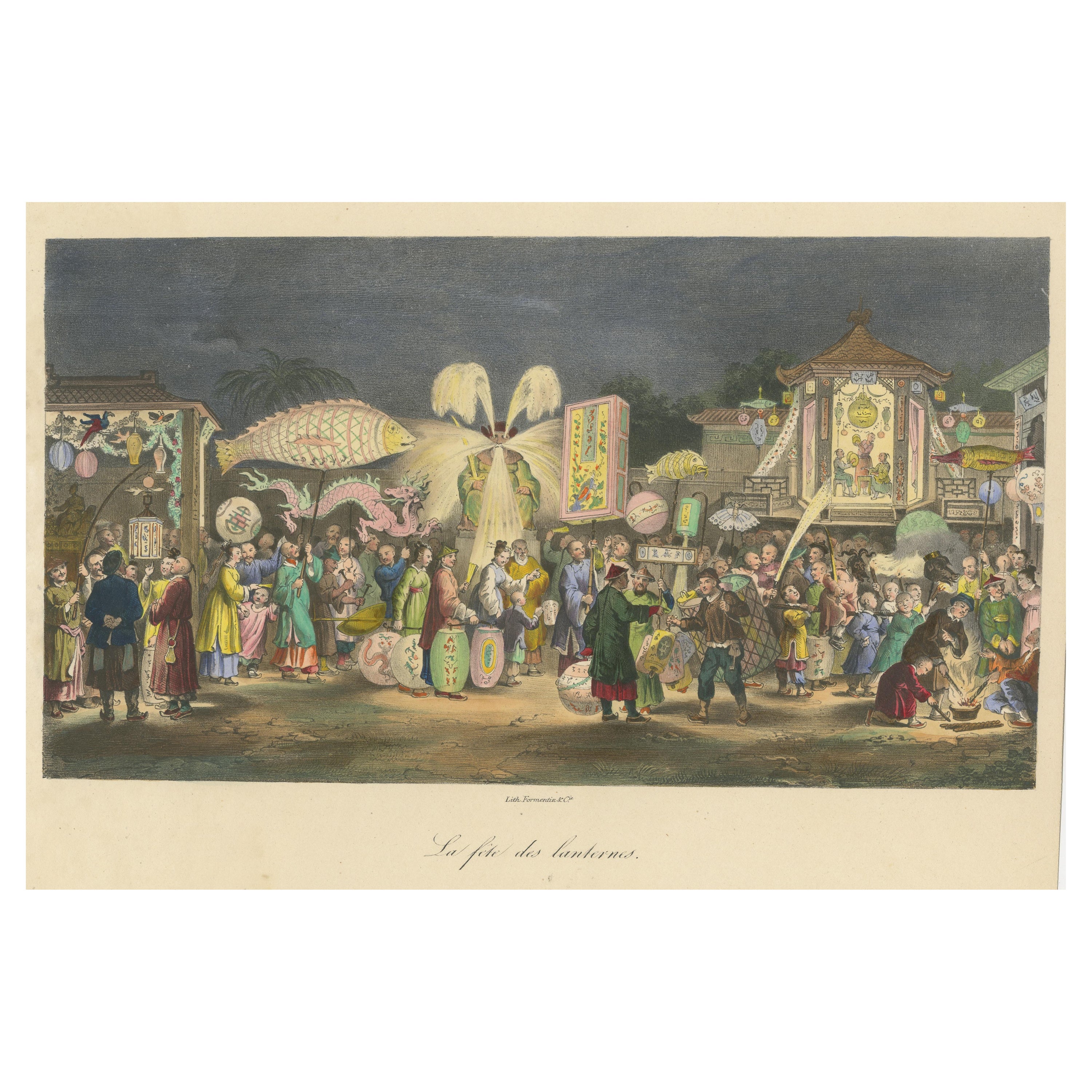 Antique Print of a Chinese Lantern Festival For Sale