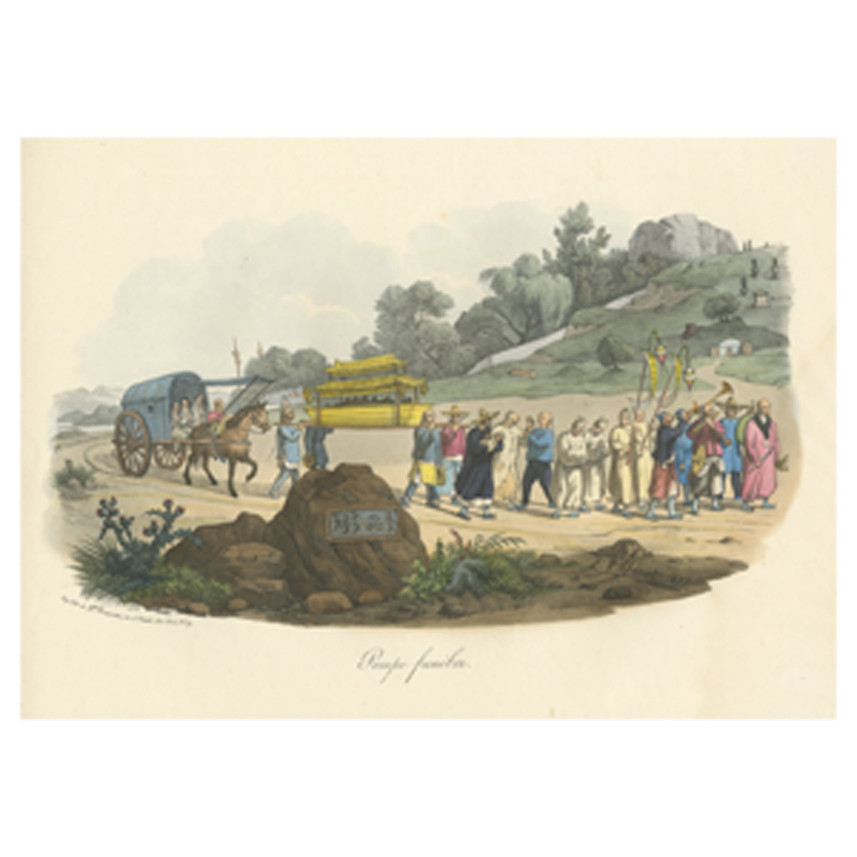 Antique Print of a Chinese Funeral For Sale