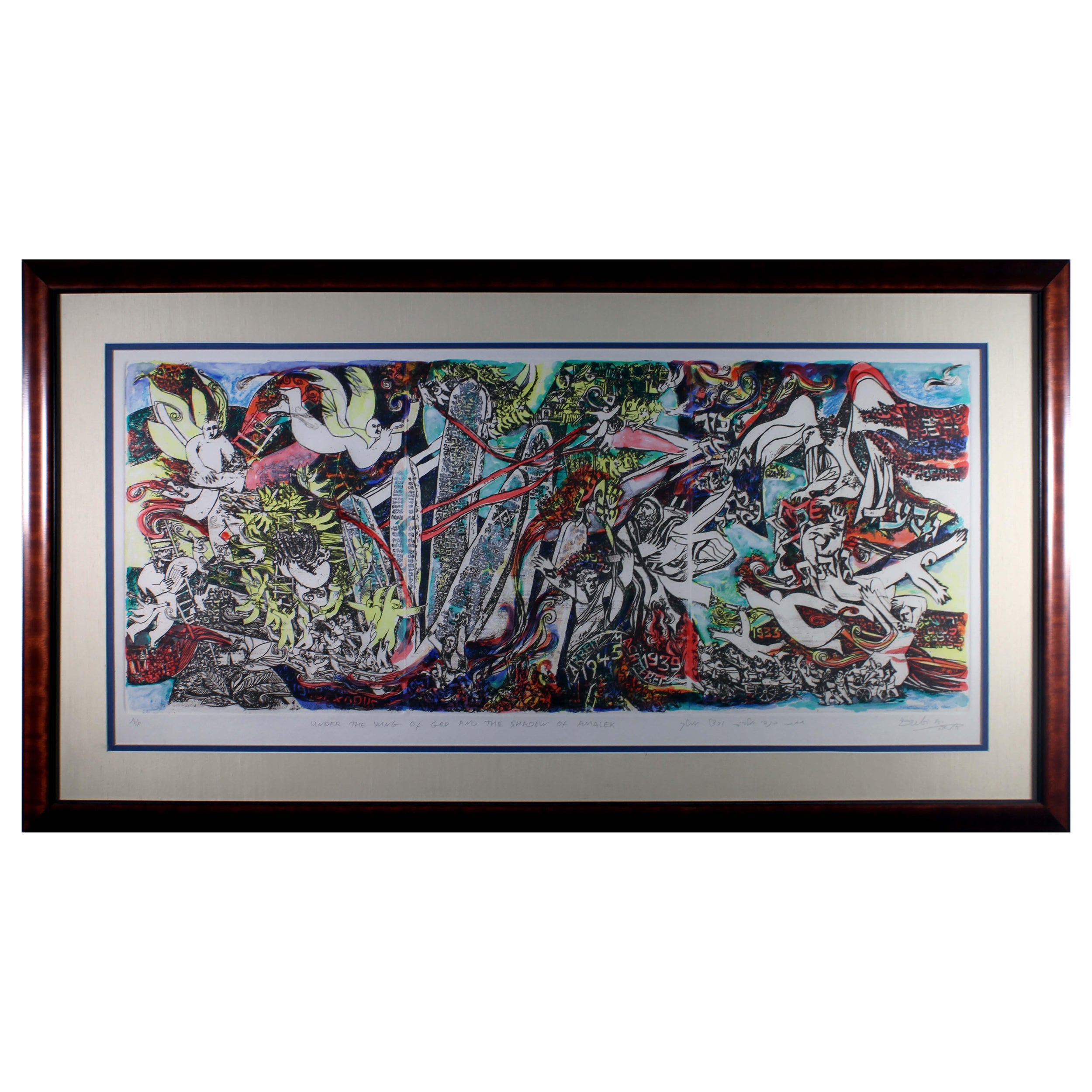 Arie Dubi Under the Wing of God Signed Contemporary Judaica Lithograph AP Framed For Sale