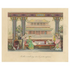 Antique Print of a Double-Storey Pavilion in the Imperial Gardens