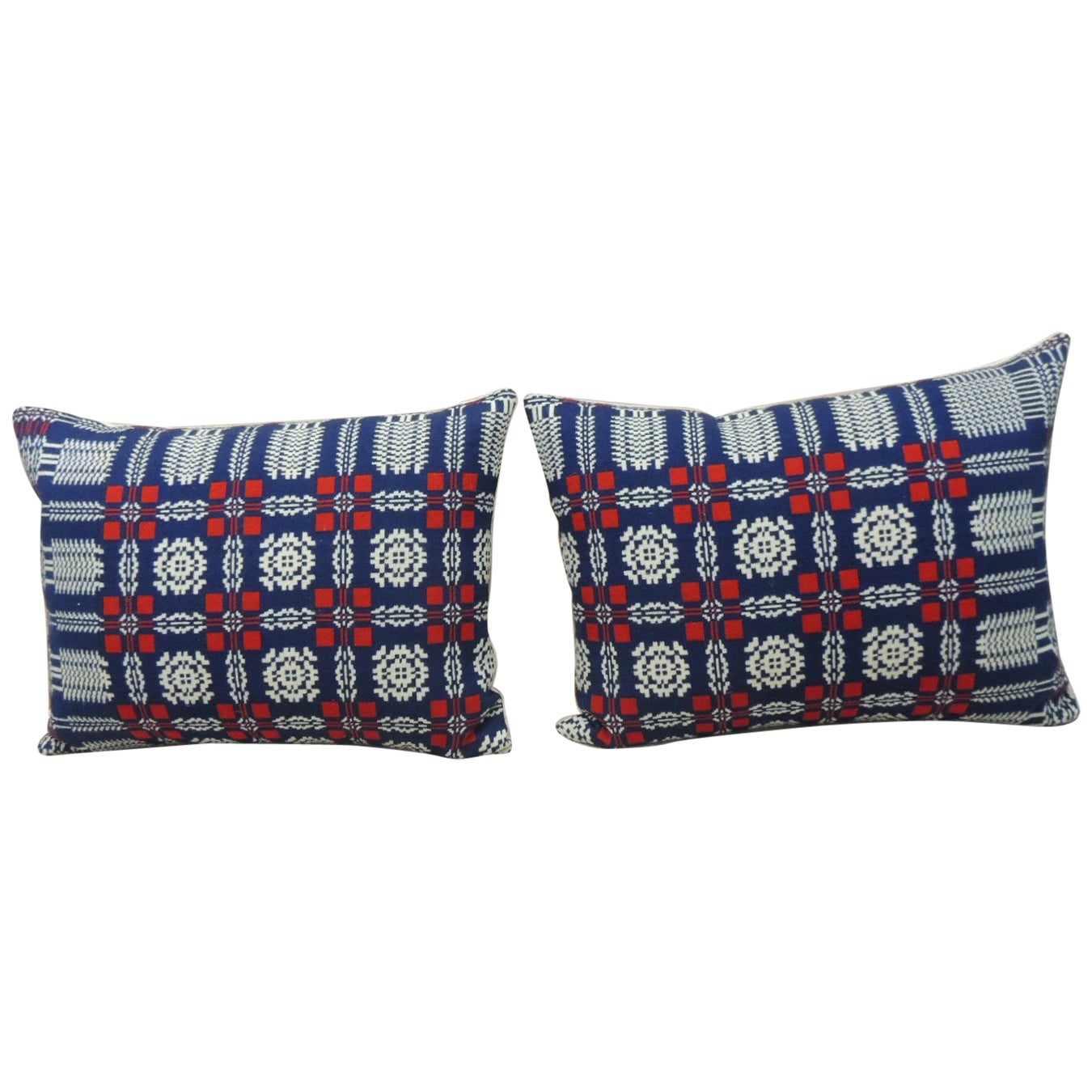 Set of '2' Americana Red, White and Blue Large Bolster Decorative Pillows For Sale