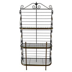 Vintage Wrought Iron & Brass French Baker's Rack