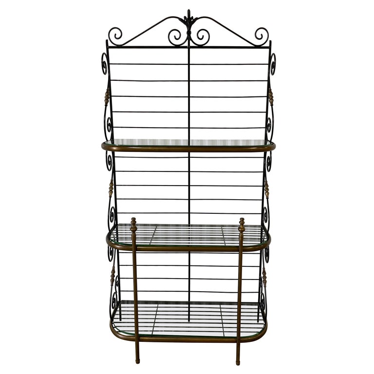 French Bread Racks Vintage Wrought Iron and Brass French Baker's Rack For Sale at 1stDibs