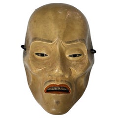 Masque de théâtre japonais Showa en bois sculpté à la main de Yase Otoko Yaseotoko