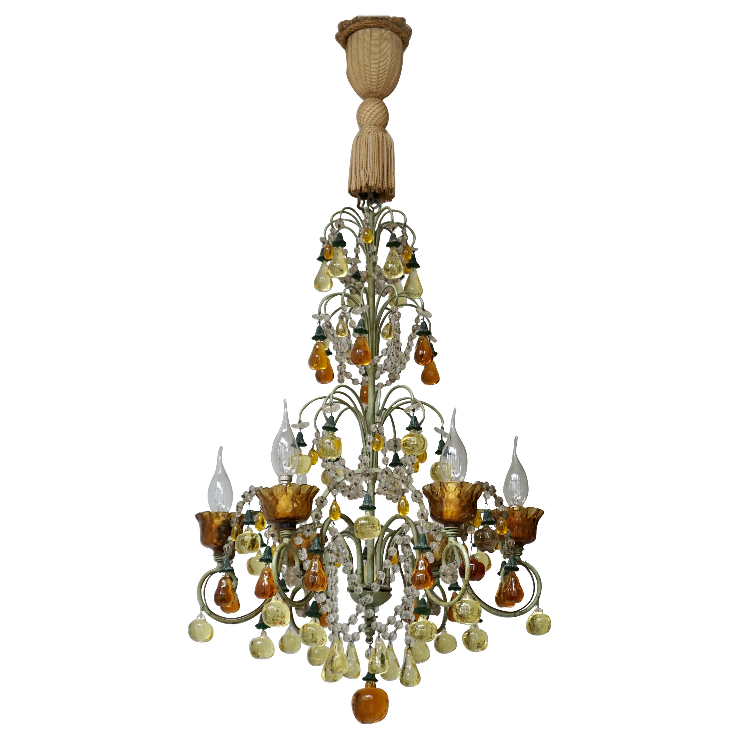 Italian Chandelier with Murano Glass Fruit For Sale