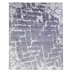 Zeitgenössischer Silber-Teppich aus Wolle und Seide, handgefertigt mit abstraktem Motiv
