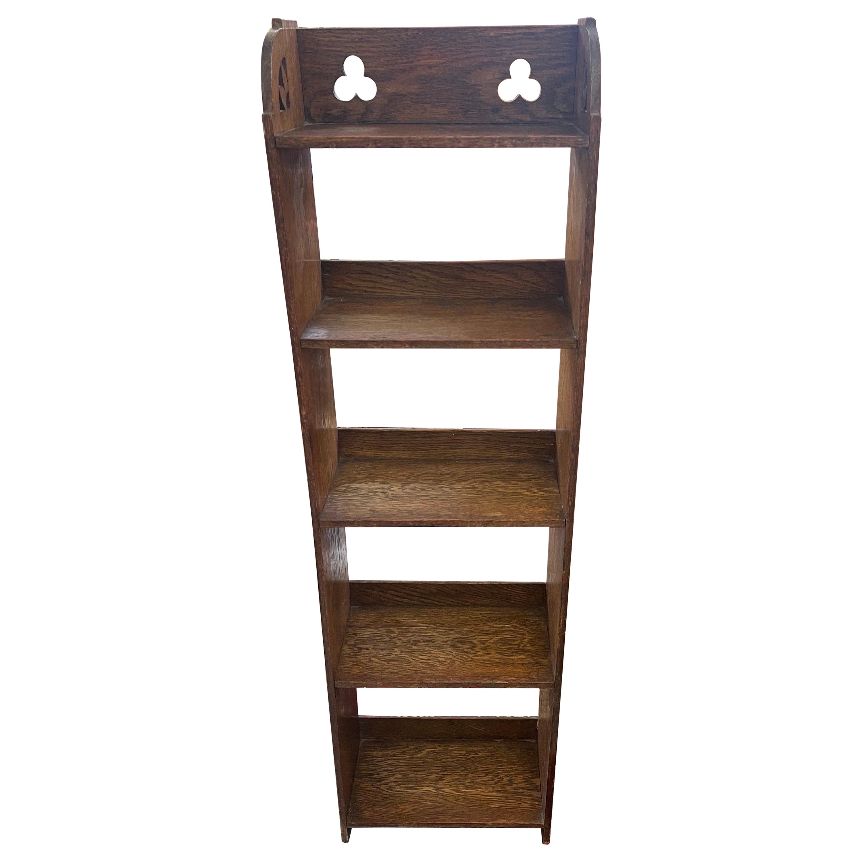 Antique Style Arts and Crafts Open Front Bookcase with Pegged Legs, UK