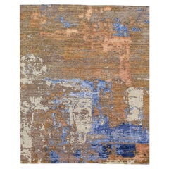 Modern Abstract Handmade Wool & Silk Rug in Brown