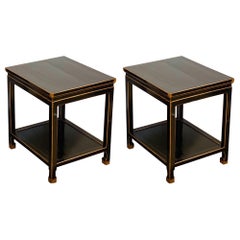 Late 19th Century Chinese Black Lacquer Rectangular Two-Tier Side Tables, Pair