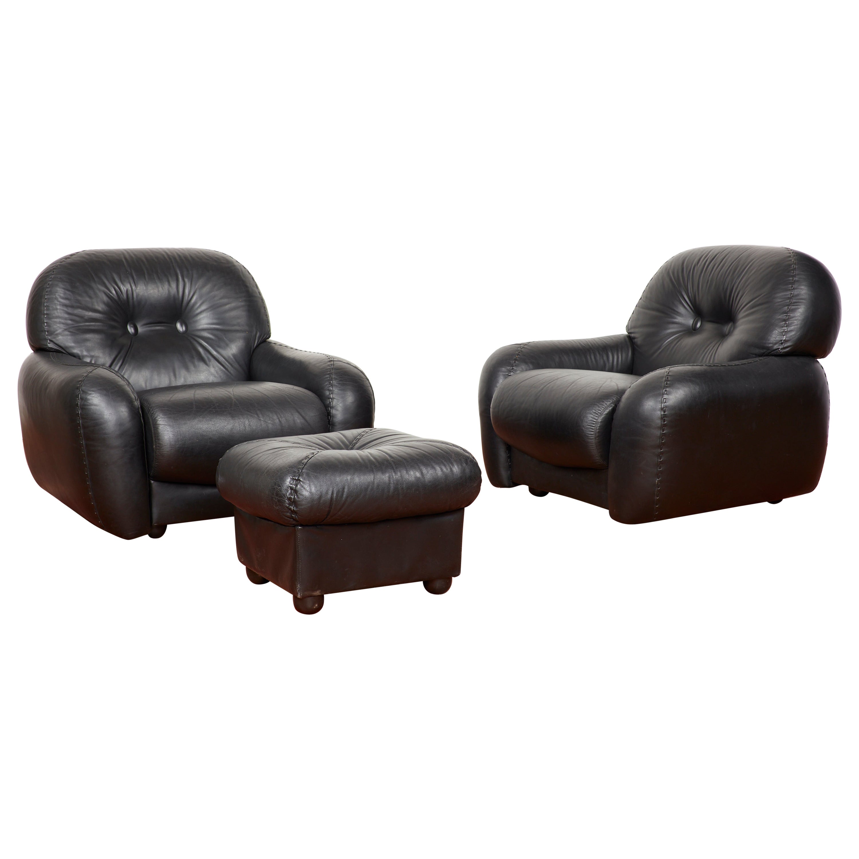 Adriano Piazzesi Armchairs and Ottoman For Sale