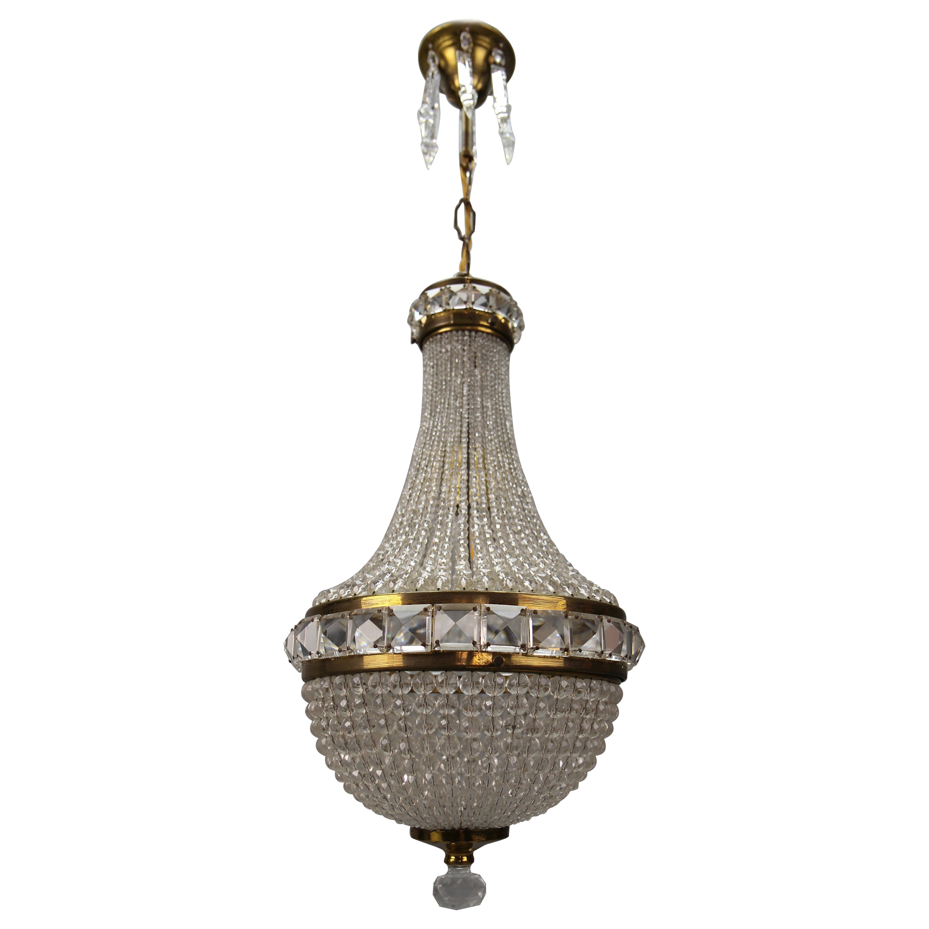 Czech Crystal Beaded Empire Style Dome Chandelier For Sale