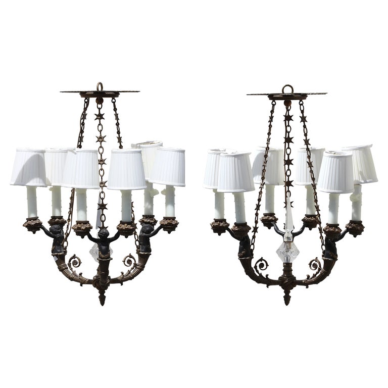 Pair of Louis Phillippe Style Gilt and Patinated Bronze Six-Light ...