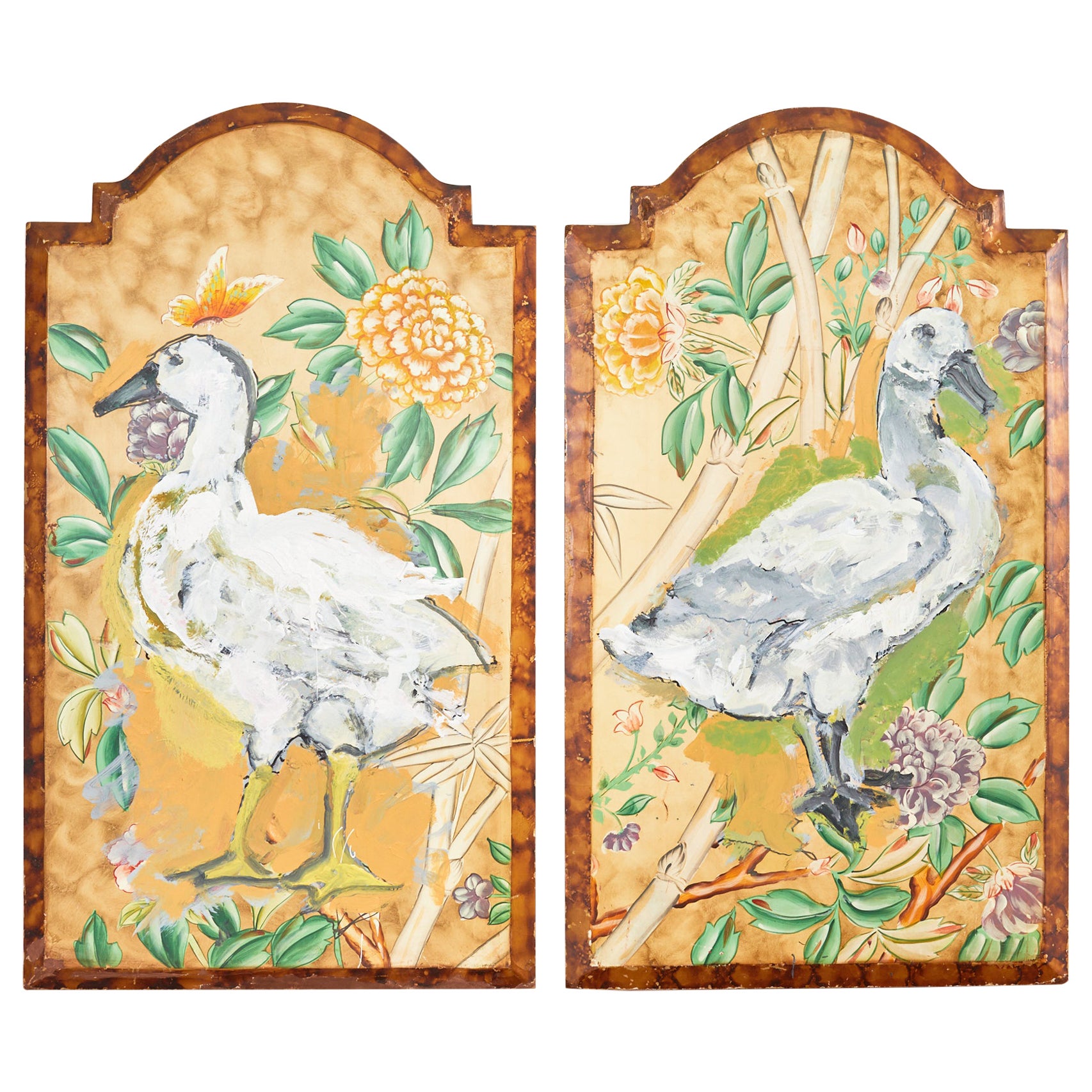 Pair of Lacquered Panel Duck Paintings by Artist Ira Yeager For Sale