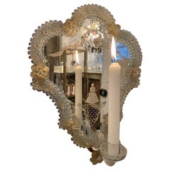 Antique Lovely 1920s Venetian Wall Mirror and Candle Light Sconce