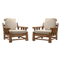 French Elm Wood Lounge Chairs by Maison Regain, France, 1970s