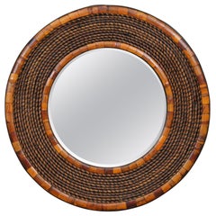 Vintage Round Rattan & Bamboo Bohemian Bullseye Wall Vanity Mirror 34" (miroir de courtoisie)