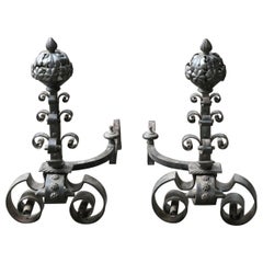 Antique French Art Nouveau Iron Andirons