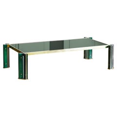 Retro Rectangular Coffee Table 1970s Made of Brass and Green Glass