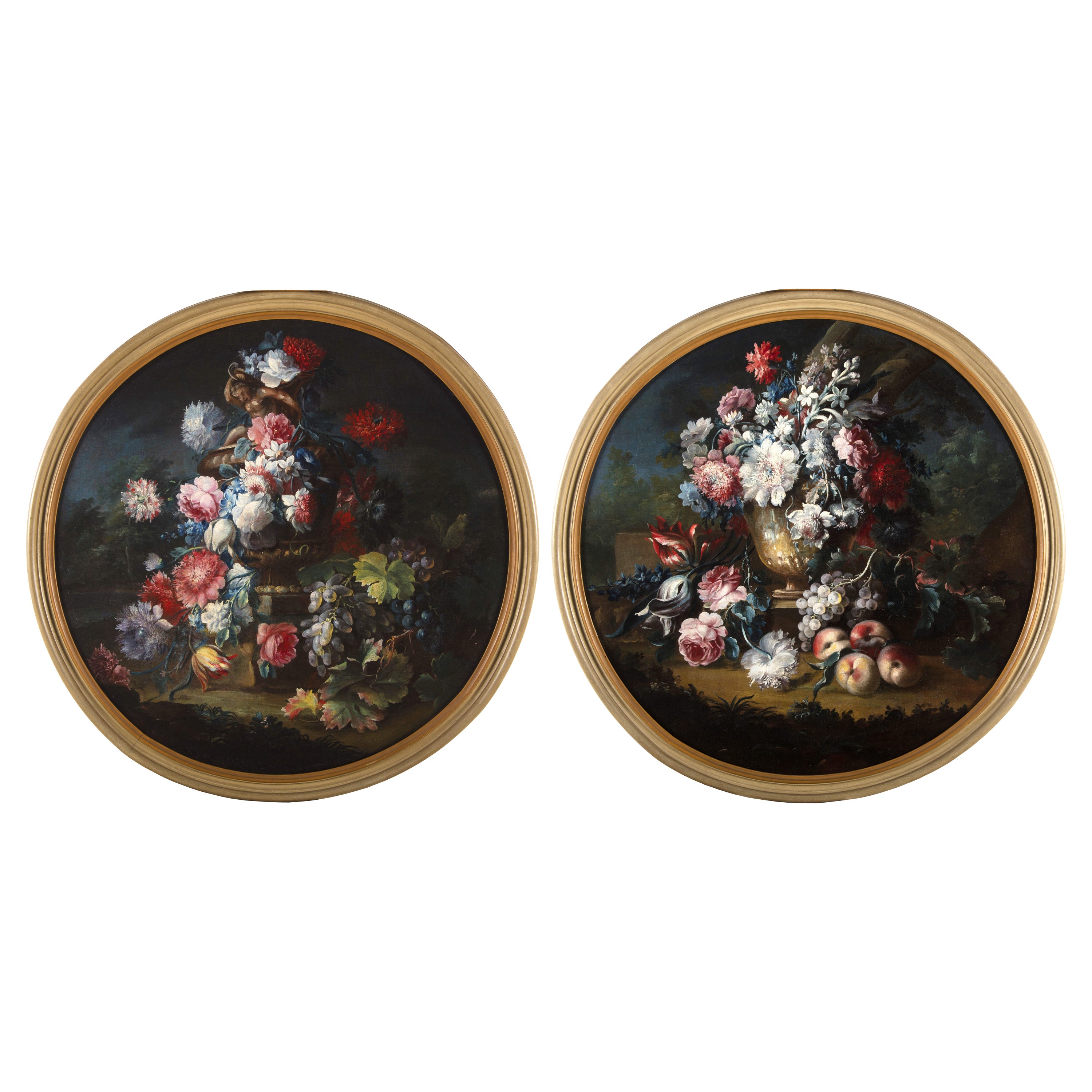 18th Century, Italian Pair Still Life with Flowers by Michele Antonio Rapos