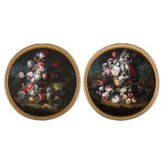 Paire de natures mortes italiennes avec fleurs de Michele Antonio Rapos, 18e siècle