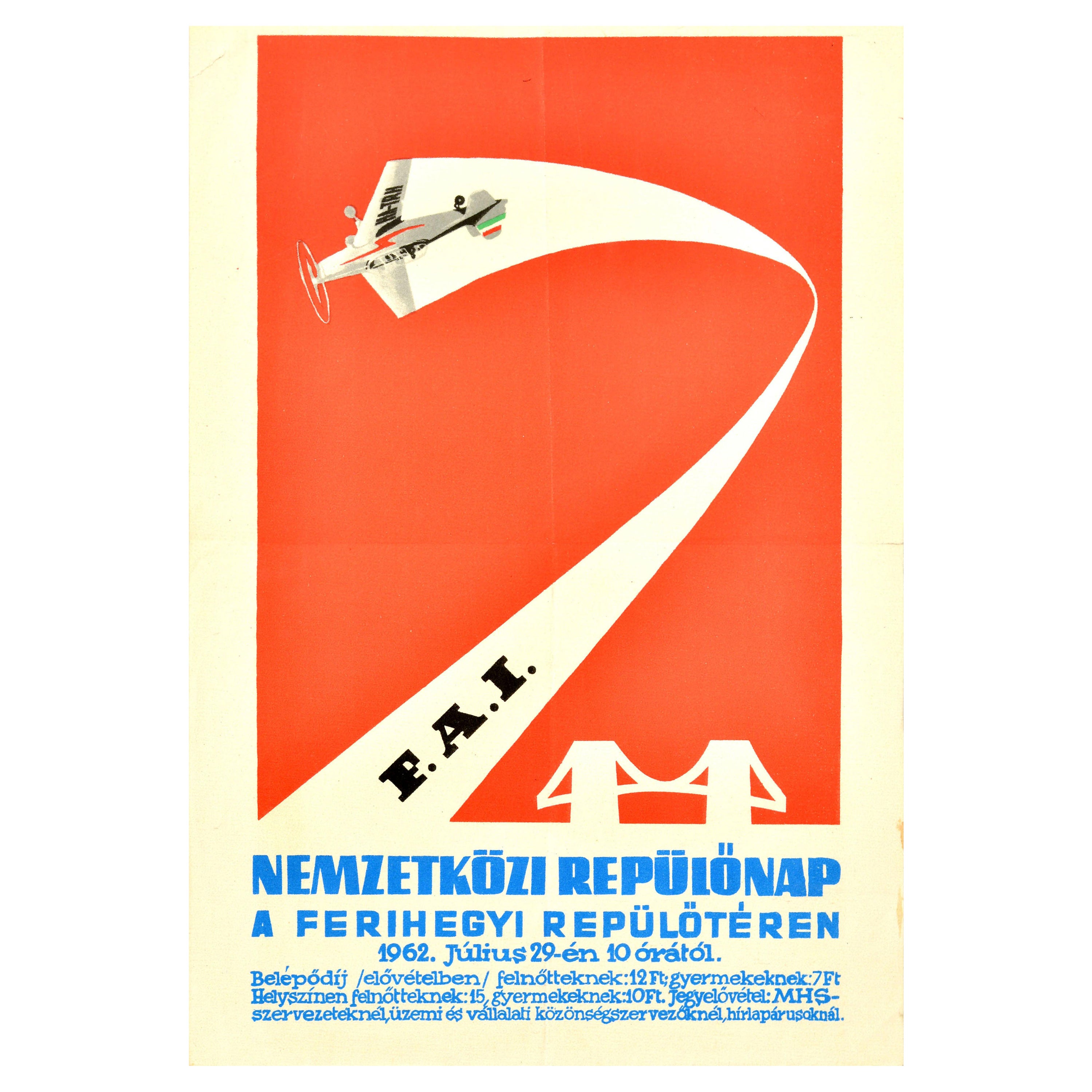 Affiche publicitaire originale vintage Kecskemet International Air Show Hongrie Art