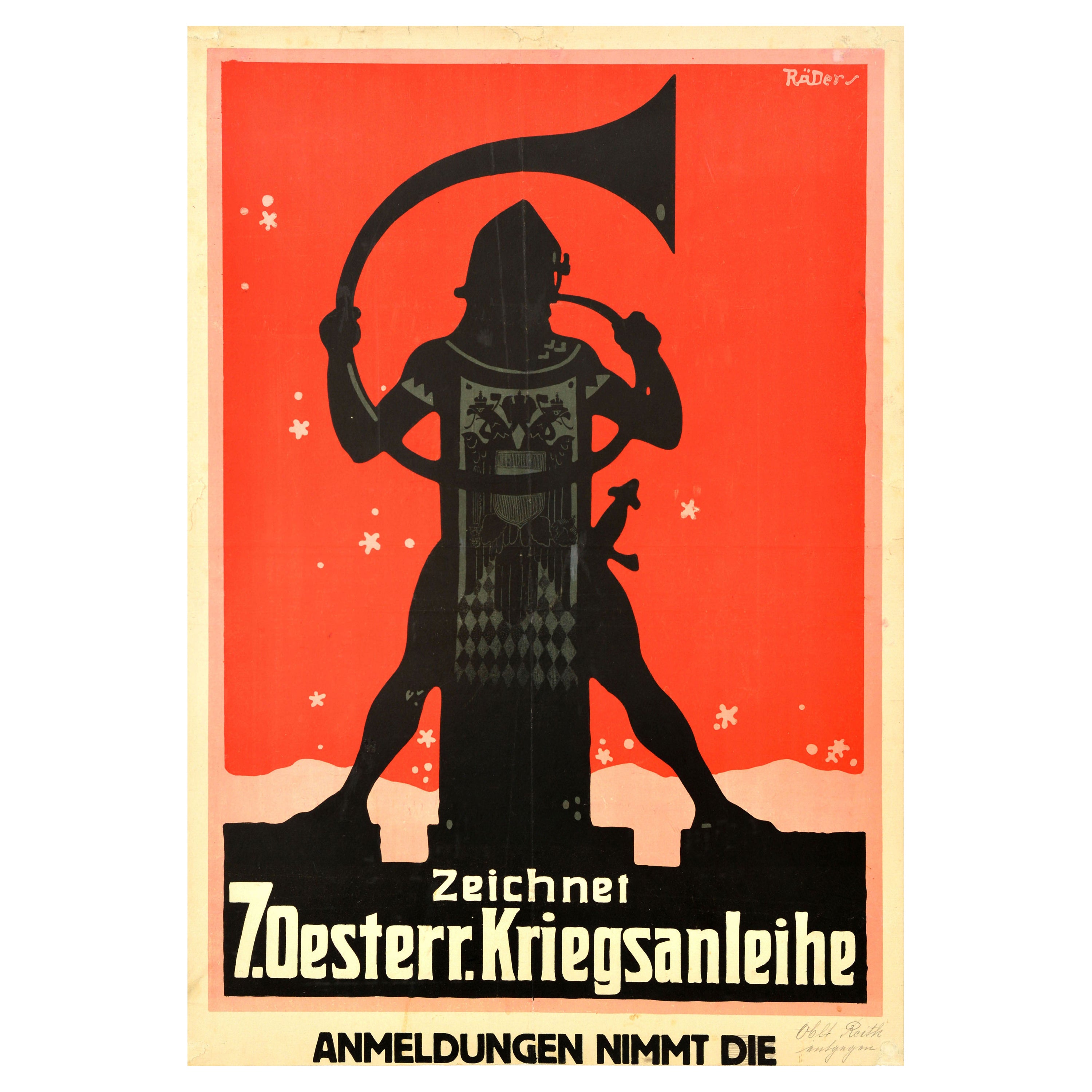 Original Antique Wwi Poster 7 Austrian War Loan Osterreich Kriegsanleihe Soldier For Sale